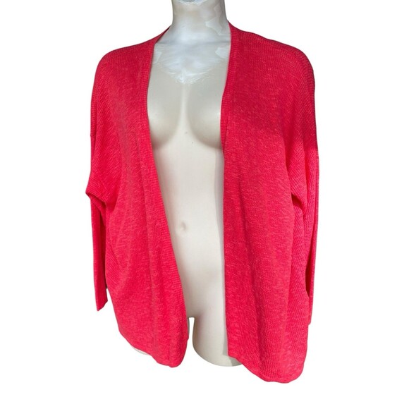Eileen Fisher Linen Cotton Open Front Cardigan Shrug Plus Size 2X Coral Red NWOT - Picture 2 of 7